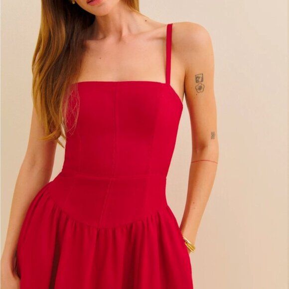 Reformation Katarin Linen Dress in Lipstick *NEW* - Picture 2 of 6